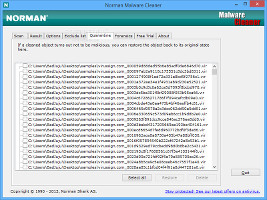 Showing the quarantine in Norman Malware Cleaner